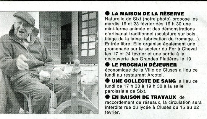 Article de journal sur François CASSINA le 14 février 1999