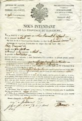 Permis de coupe pour Laurent DEFFAYET, signé de l'intendant de la province du Faucigny le 23 février 1827