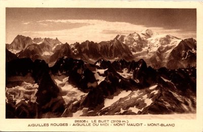 Les Aiguilles Rouges, Aiguilles du Midi, Mont Maudit et Mont Blanc depuis le Buet