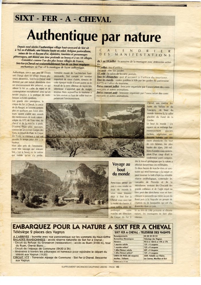 Article de journal sur Sixt-Fer-à-Cheval