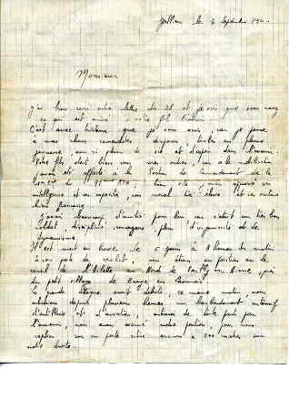 Lettre du capitaine annonçant la mort du soldat François RICHARD POMET 1940
